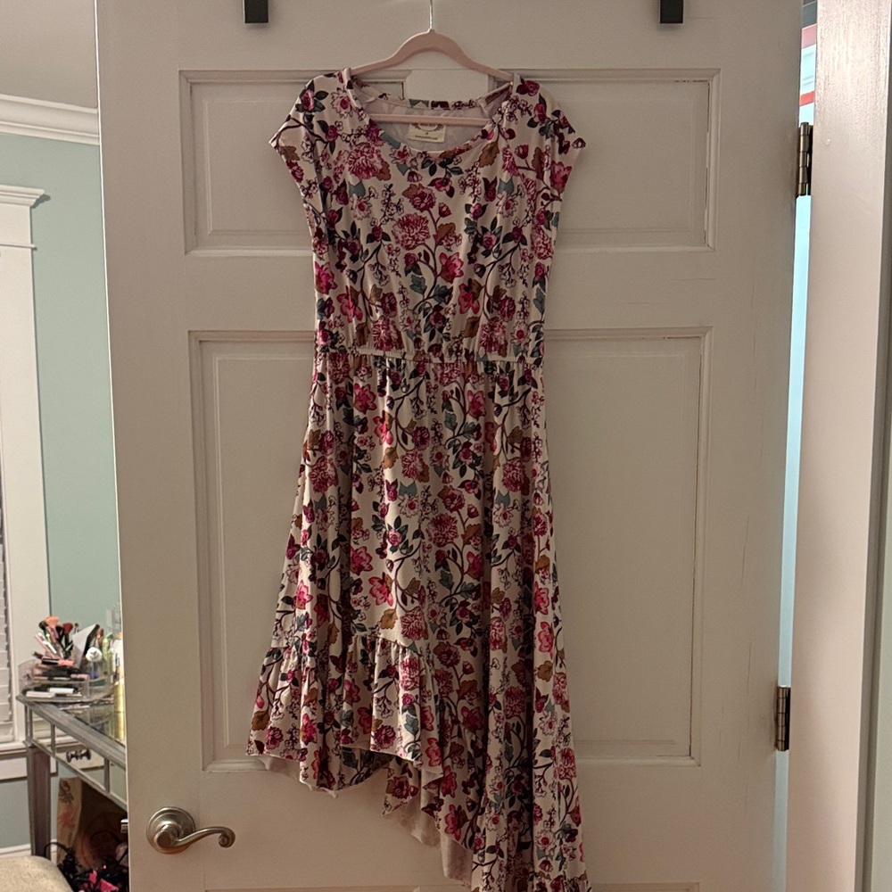 Joyfolie Floral Dress with Asymmetrical Hem
